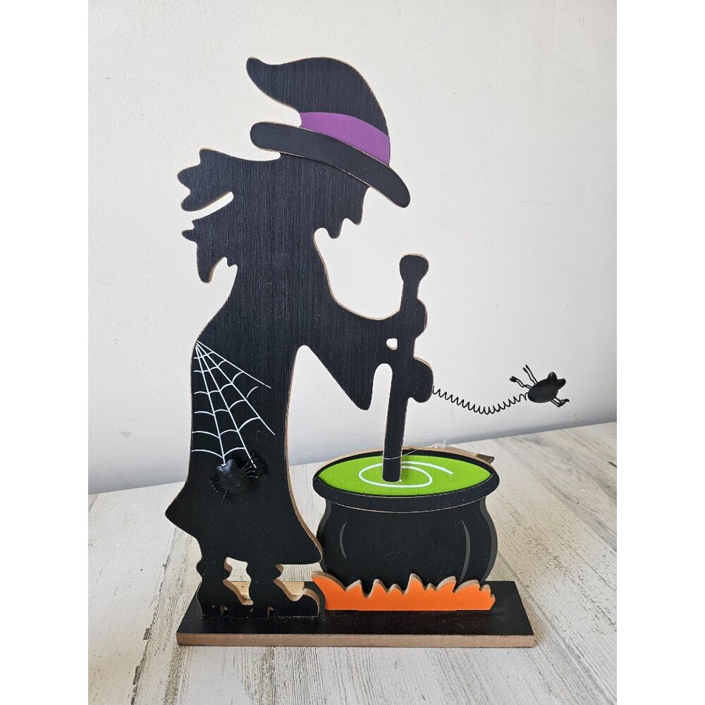 Pumpkin hollow wooden witch brewing cauldron decor spiders large